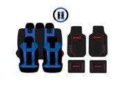 New Blue Black DBL Stitch Seat Covers 4pc Gmc Elite Black Floor Mats Set Universal