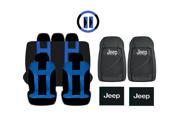 New Blue Black DBL Stitch Seat Covers 4pc Jeep All Weather Black Floor Mats Set Universal