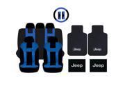 New Blue Black DBL Stitch Seat Covers 4pc Jeep Classic Black Floor Mats Set Universal