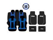 New Blue Black DBL Stitch Seat Covers 4pc Jeep Elite Black Floor Mats Set Universal