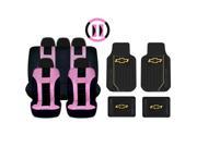 New Pink Black DBL Stitch Seat Covers 4pc Chevy Elite Black Floor Mats Set Universal