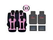 New Pink Black DBL Stitch Seat Covers 4pc Chevy Heartbeat Black Floor Mats Set Universal