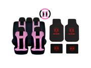 New Pink Black DBL Stitch Seat Covers 4pc Dodge Factory Black Floor Mats Set Universal