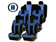 Double Stitch Racing Blue Black Universal Van Seat Covers 1 Bench Steering Seatbelt Pads Combo