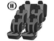 Double Stitch Racing Gray Black Universal Van Seat Covers 1 Bench Steering Seatbelt Pads Combo