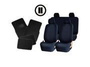 Double Stitched Black Polyester Seat Covers Combo Black Carpet Floor Mats Steering Universal Set