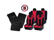 Double Stitched Red Polyester Seat Covers Combo Black Carpet Floor Mats Steering Universal Set