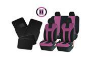 Double Stitched Pink Polyester Seat Covers Combo Black Carpet Floor Mats Steering Universal Set