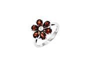 925 Rhodium Flashed Silver Garnet Diamond Flower Ring 2.417 Cttw