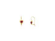14K Yellow Gold Red Synthetic Cubic Zirconia Heart Drop Earrings 0.34 Grams