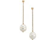 14K Yellow Gold Ringed Shape White FW Cultured Pearl Dangle Earrings 50MM