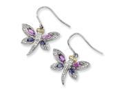 925 Silver Amethyst Diamond Iolite Dragonfly Dangle Earrings 0.01cttw