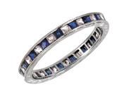 14K White Gold Milgrain Accent Channel Blue Sapphire and Diamond Eternity Ring