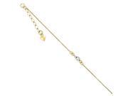 14k White and Yellow Gold Diamond Cut Bead Station Heart Anklet Ankle Bracelet