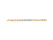 14K Tri Color Gold 4mm wide Solid and Diamond cut Rope Chain Bracelet