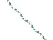 14K White Gold Leaf on Vine Emerald and Diamond Bracelet 4.74 Grams