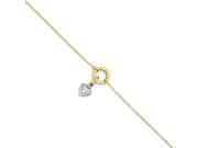 14K White Yellow Gold Circle Station Dangle Heart Anklet 9 1 Ext