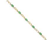 14K Yellow Gold Oval Shape Emerald and Diamond Bracelet 3.89 Grams