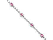 925 Sterling Silver Pink White Cubic Zirconia Oval Cluster Bracelet 8mm