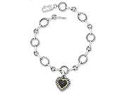 925 Silver Gold Ornate Rope Heart Pendant Black Diamond Bracelet 0.234cttw