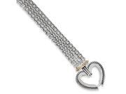 925 Silver 14K Yellow Gold Diamond 5 Chain Link Open Heart Bracelet .009cttw
