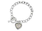 925 Silver 14K Yellow Gold Diamond Antiqued Heart Toggle Bracelet 0.09 Cttw