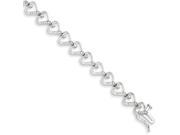 925 Sterling Silver Studded Heart Link Diamond Bracelet 0.18cttw