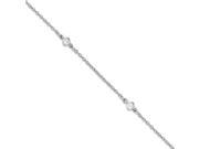 925 Rhod. Flashed Silver Cubic Zirconia Faceted Round Station Anklet 4.5mm