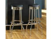 Black Padded soda fountain 29 Chrome Stools Set of 2 by Coaster Furniture