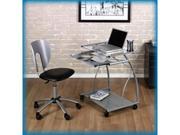 L Cart Computer Table in Silver with Clear Glass by Studio Designs