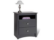 Sonoma Black 2 Drawer Tall Night Stand with Open Cubbie By Prepac