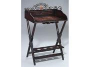 Wood Wine Caddy with Ornamental Metal Scrollwork in Cherry Finish by AA Importing