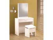 Vanity with Hidden Mirror Storage and Lift Top Stool in White by Coaster