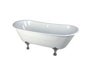 Kingston Brass VCTND6728NH1 67 inches Cast Iron Double Slipper Clawfoot Bathtub with Chrome Feet without Faucet Drillings White