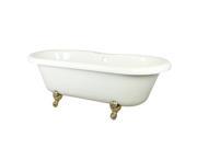 Kingston Brass VT7DS673023H2 67 inches Double Ended Acrylic Tub with Polished Brass Constantine Lion Feet and 7 inches Centers Drillings White