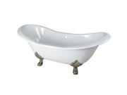 Kingston Brass VCTND7231NC8 72 inches Cast Iron Double Slipper Clawfoot Bathtub with Satin Nickel Feet without Faucet Drillings White