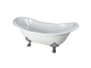 Kingston Brass VCTND7231NC1 72 inches Cast Iron Double Slipper Clawfoot Bathtub with Chrome Feet without Faucet Drillings White