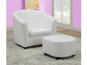 White Leather Look Juvenile Chair Ottoman 2Pcs Set
