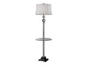 Crystal Floor Lamp With Glass Tray And Pure White Textured Linen Shade