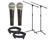 Shure SM58 Microphone with On Off Switch Pair plus Stands Cables