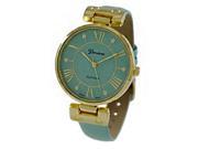 Geneva Platinum Women s Gold Tone Stainless Steel Mint Faux Leather Watch 9881