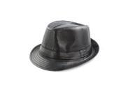 Faddism Men s Fashion Wear Fedora Hat in Solid Black Faux Leather Design