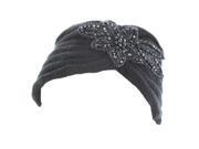 Kate Marie Diane Handcrafted Beaded Floral Patch Beanie Headband in Black