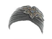 Kate Marie Diane Handcrafted Beaded Floral Patch Beanie Headband in Grey