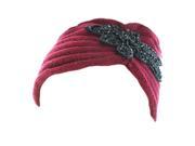 Kate Marie Diane Handcrafted Beaded Floral Patch Beanie Headband in Red
