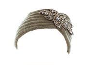 Kate Marie Diane Handcrafted Beaded Floral Patch Beanie Headband in Taupe