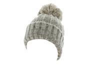 Kate Marie Abbi Cable Knit Pompom Beanie in Beige
