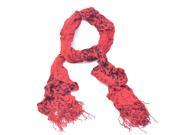 Kate Marie Gigi Leopard Print with Ruffle Edge Knit Scarf in Red