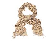 Kate Marie Gigi Leopard Print with Ruffle Edge Knit Scarf in Tan