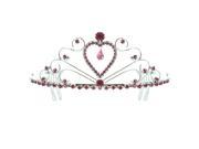 Kate Marie Anna Classic Rhinestones Crown Tiara with Hair Combs in Pink